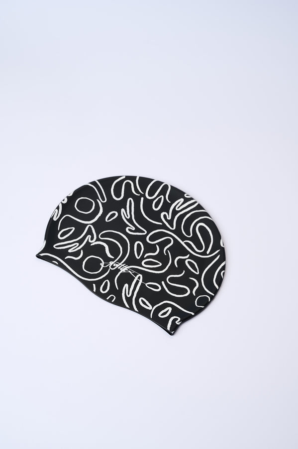 Silicone Swim Cap – Black & White Print