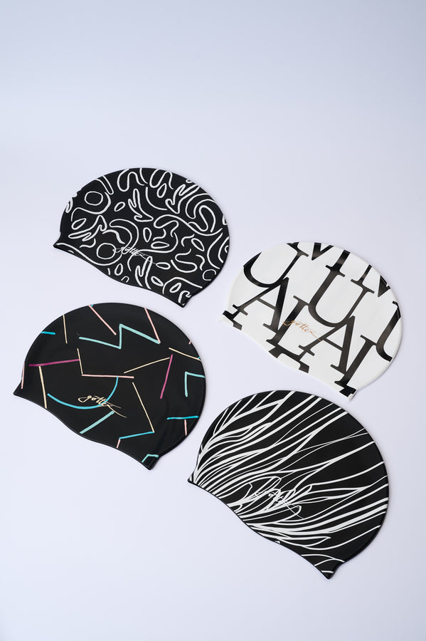 Silicone Swim Cap – Black & White Print