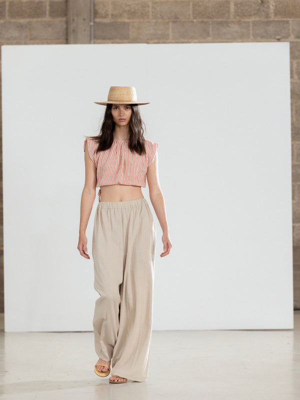 SORRENTO LINEN WIDE LEG PANT IN  STONE