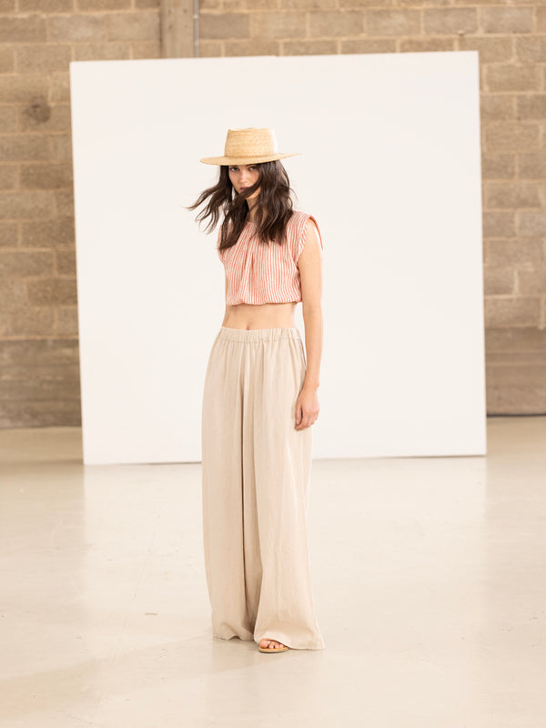 SORRENTO LINEN WIDE LEG PANT IN  STONE