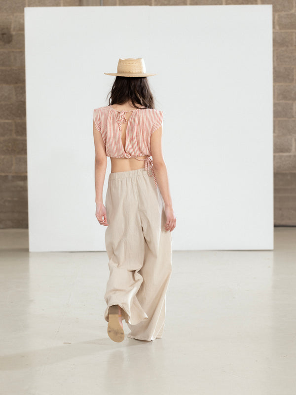 SORRENTO LINEN WIDE LEG PANT IN  STONE