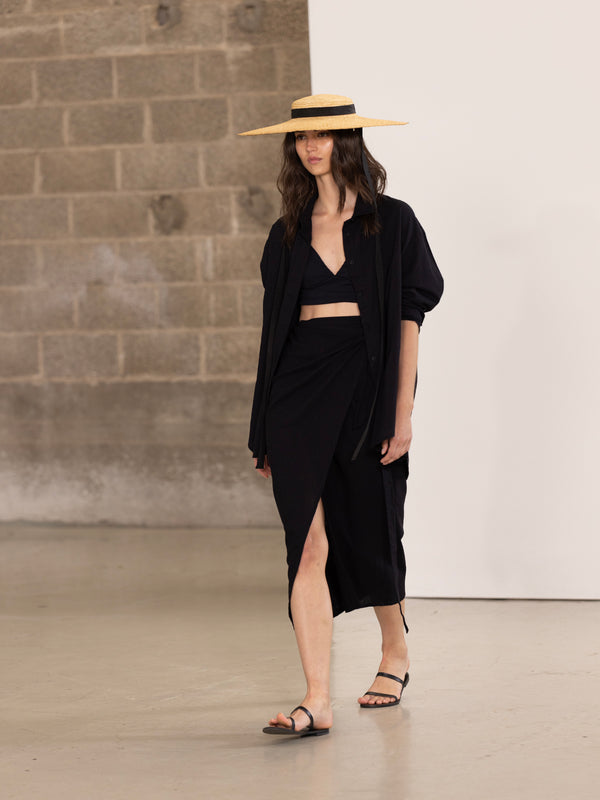 SORRENTO MIDI WRAP SKIRT IN BLACK