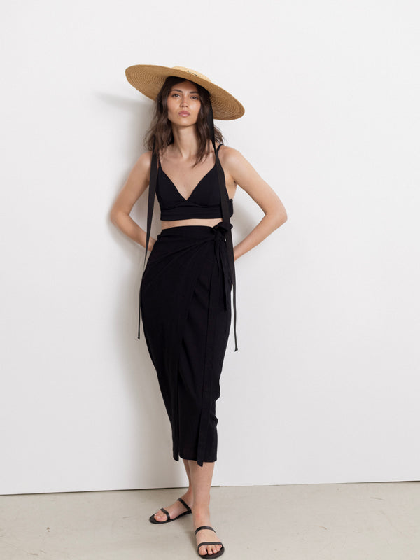 SORRENTO MIDI WRAP SKIRT IN BLACK