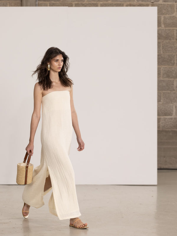 OASIS STRAPLESS MAXI DRESS IN STONE