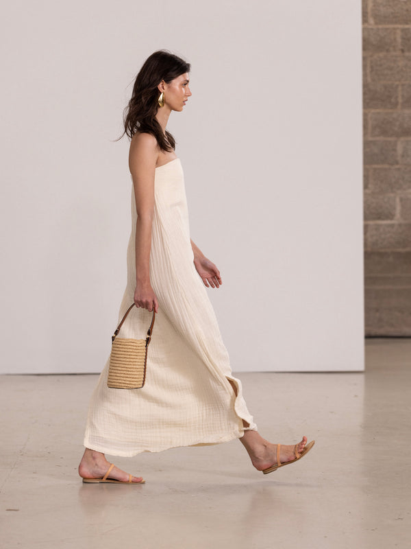 OASIS STRAPLESS MAXI DRESS IN STONE