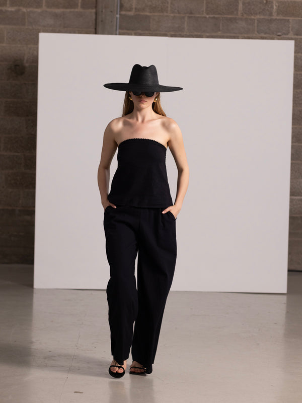 SORRENTO LINEN WIDE LEG PANT IN BLACK
