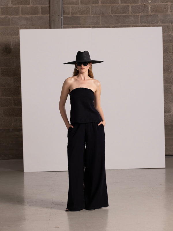 SORRENTO LINEN WIDE LEG PANT IN BLACK