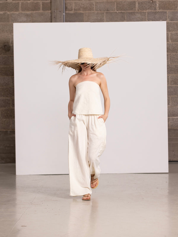 SORRENTO LINEN WIDE LEG PANT IN CREAM