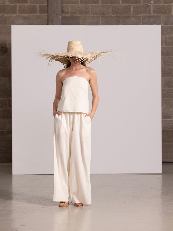 SORRENTO LINEN WIDE LEG PANT IN CREAM