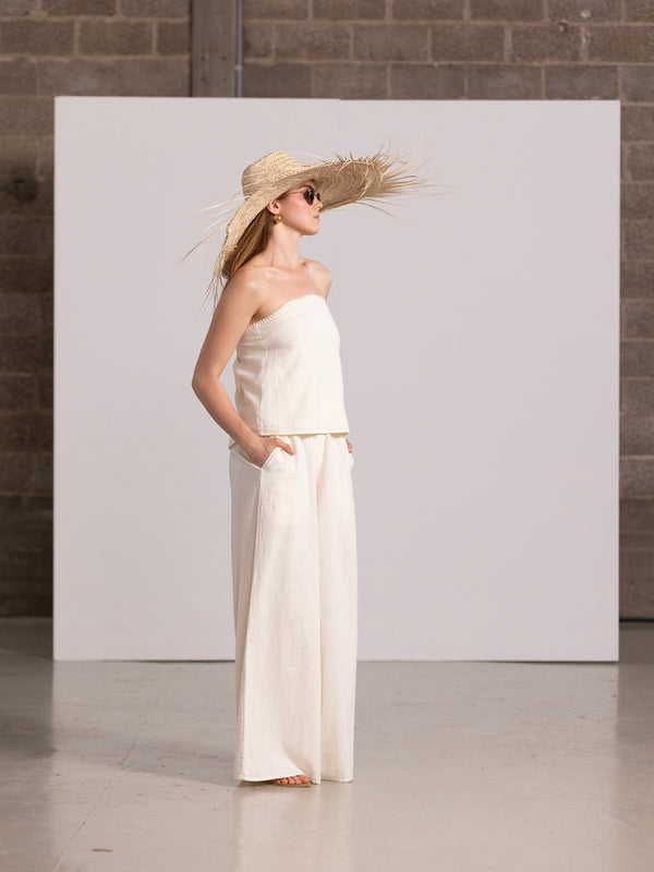 SORRENTO LINEN WIDE LEG PANT IN CREAM
