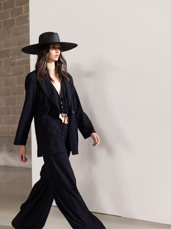 SORRENTO LINEN WIDE LEG PANT IN BLACK