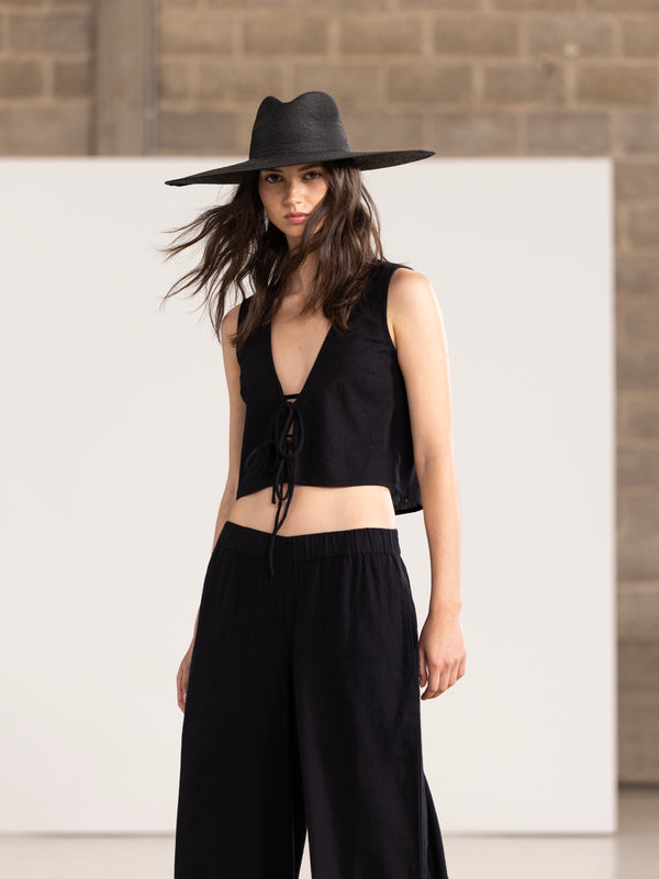 SORRENTO LINEN WIDE LEG PANT IN BLACK
