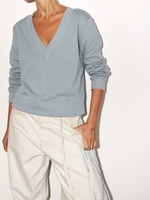 DUSTY BLUE FRENCH TERRY V-NECK SHIRT