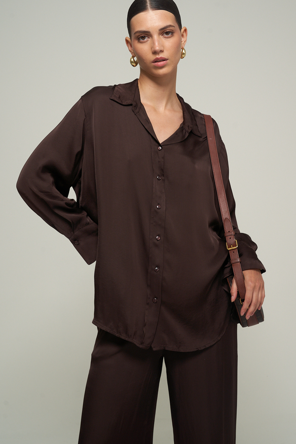 SATIN SHIRT IN BROWN