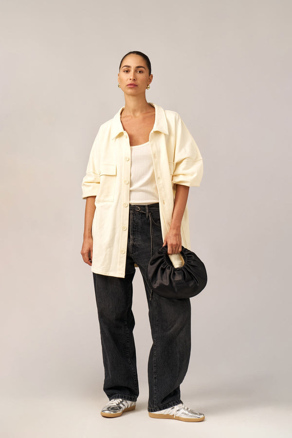 CREAM FRENCH TERRY OVERSIZED BUTTON-UP JACKET