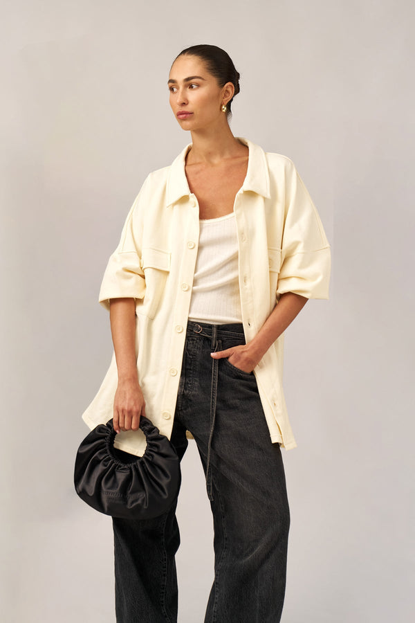 CREAM FRENCH TERRY OVERSIZED BUTTON-UP JACKET