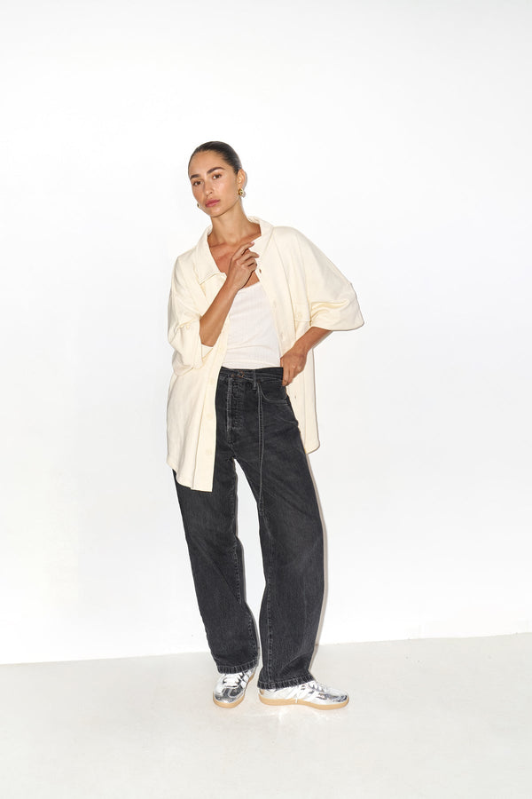 CREAM FRENCH TERRY OVERSIZED BUTTON-UP JACKET