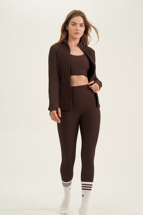 BROWN RIBBED HIGH WAIST LEGGING