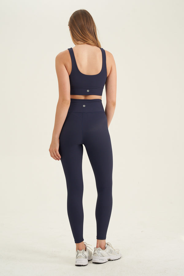 NAVY RIBBED HIGH WAIST LEGGING