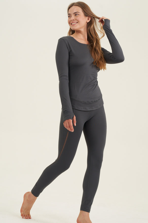 X BY GOTTEX LONG MESH LEGGING IN CHARCOAL