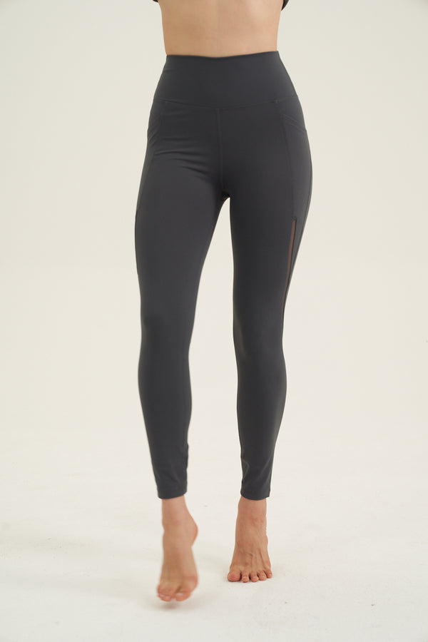 X BY GOTTEX LONG MESH LEGGING IN CHARCOAL