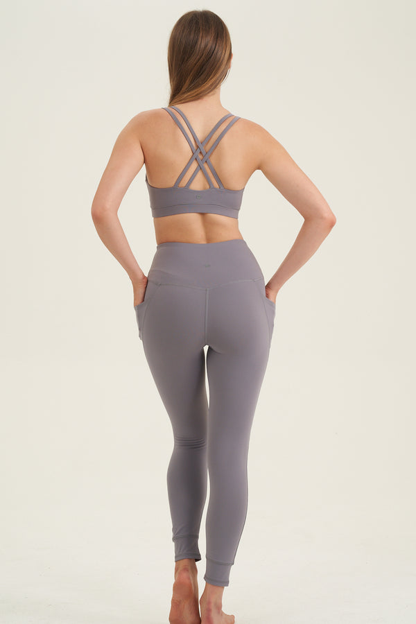X BY GOTTEX GREY LEGGING WITH WITH RIB INSERTS