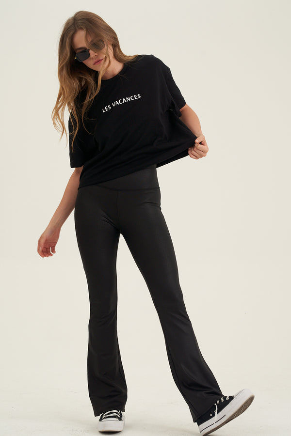 X BY GOTTEX FAUX LEATHER FLARE LEG LEGGING