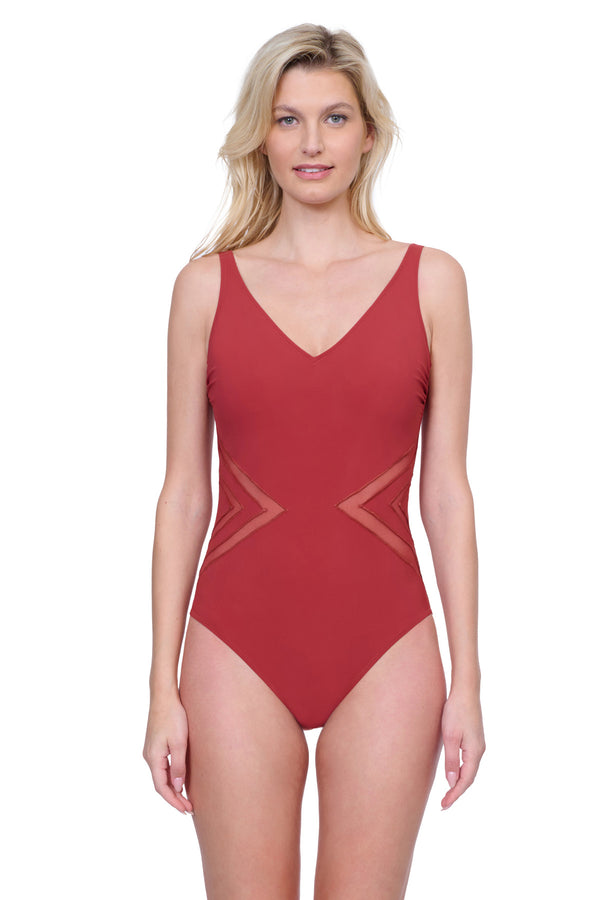 GOTTEX DAY DREAMER V NECK TANK ONE PIECE - RED