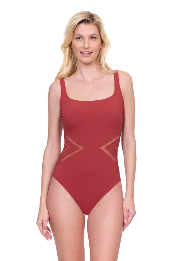 GOTTEX DAY DREAMER SQUARE NECK TANK ONE PIECE - RED