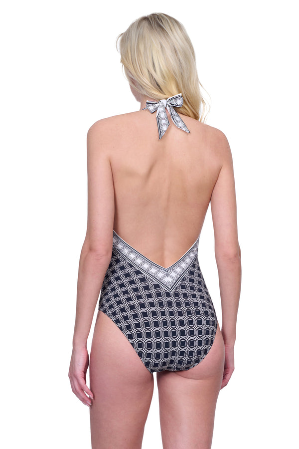 GOTTEX GOLDEN CHIC V NECK HALTER ONE PIECE SWIMSUIT