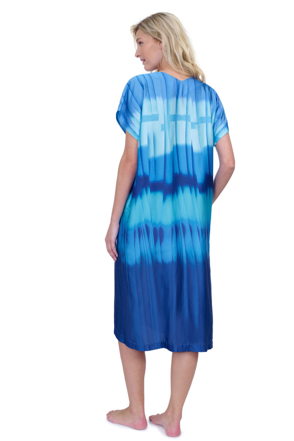 GOTTEX GOLDEN HOUR V-NECK LONG TUNIC COVER UP - BLUE