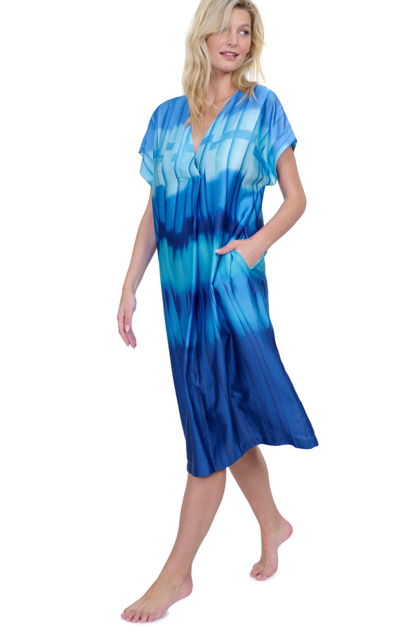 GOTTEX GOLDEN HOUR V-NECK LONG TUNIC COVER UP - BLUE