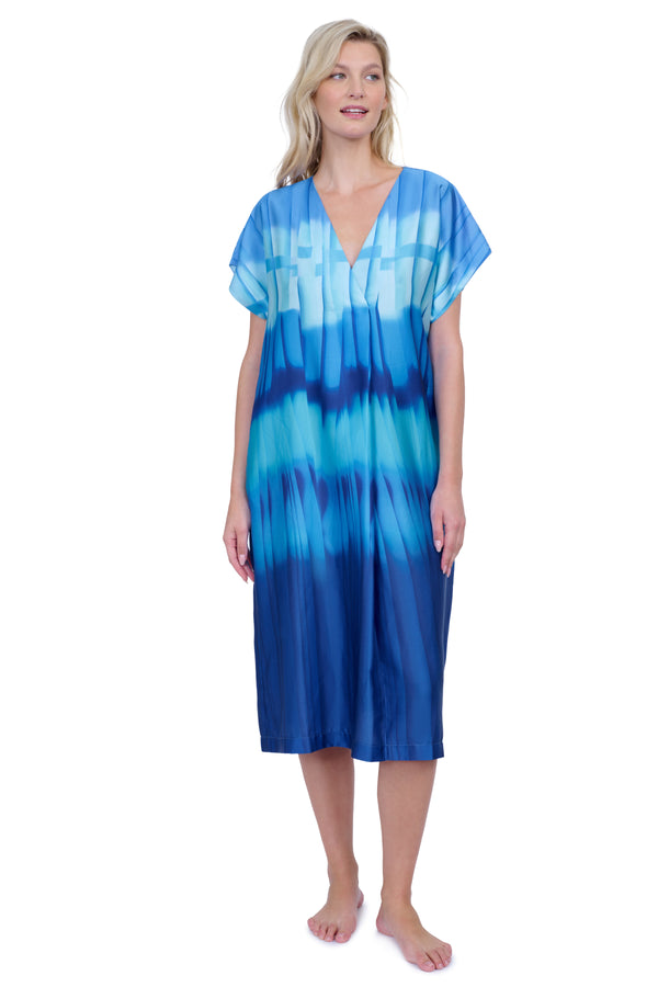GOTTEX GOLDEN HOUR V-NECK LONG TUNIC COVER UP - BLUE