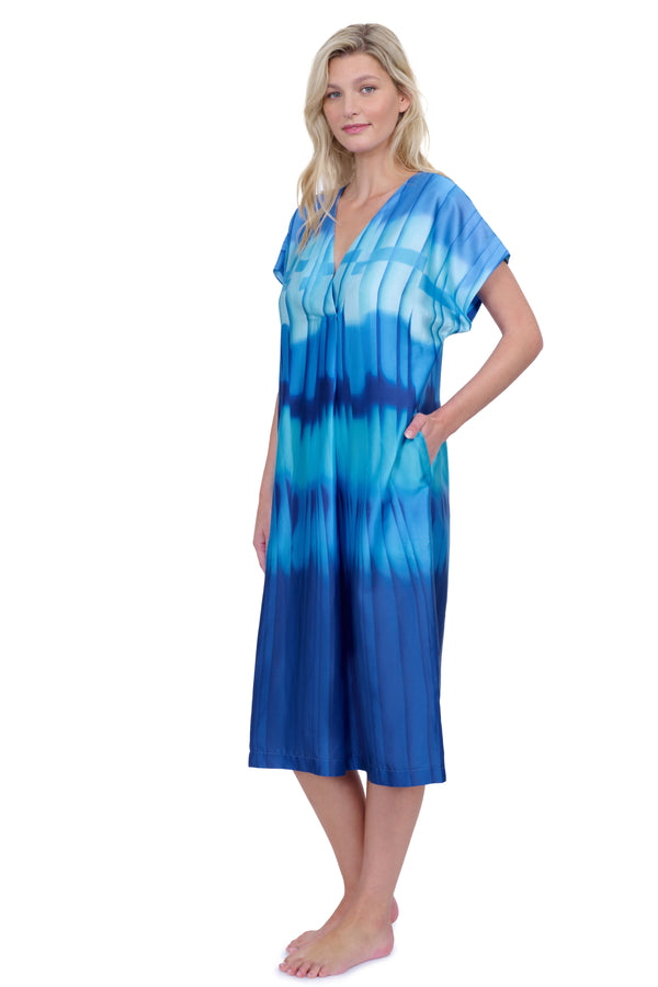 GOTTEX GOLDEN HOUR V-NECK LONG TUNIC COVER UP - BLUE