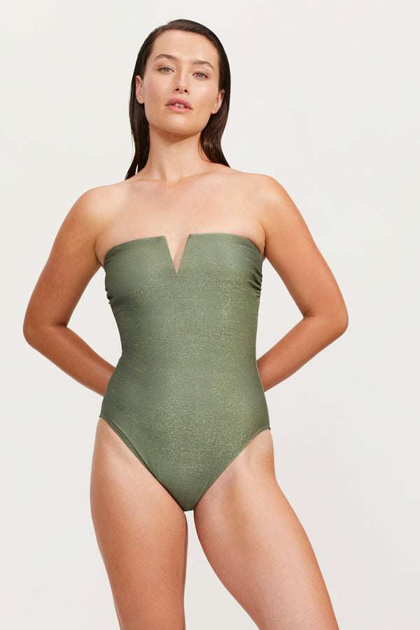 LUMA HIGH END BANDEAU HIGH LEG ONE PIECE SWIMSUIT - OLIVE