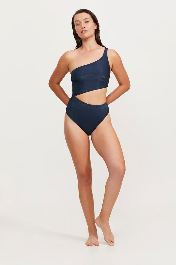 LUMA HIGH END ONE SHOULDER CUT OUT ONE PIECE SWIMSUIT - BLUE