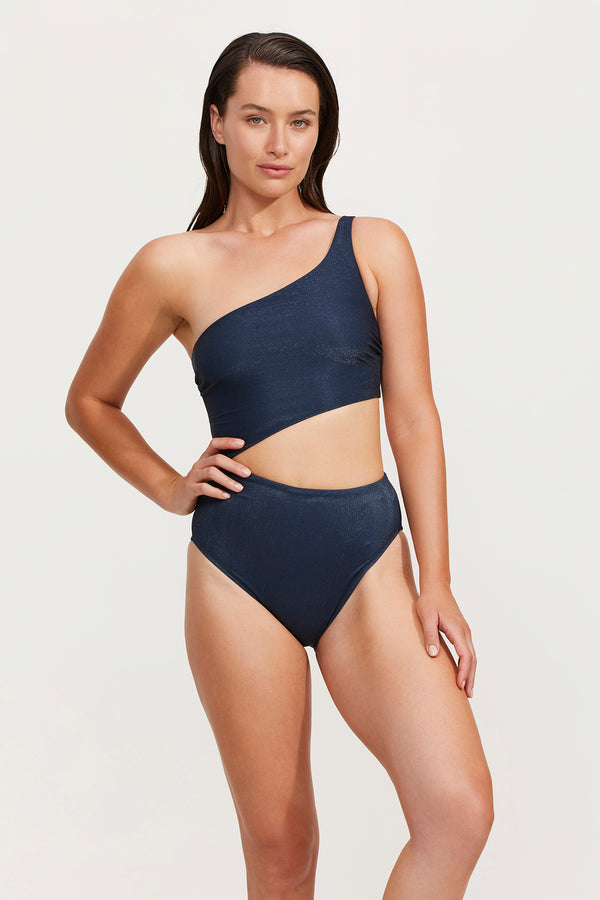 LUMA HIGH END ONE SHOULDER CUT OUT ONE PIECE SWIMSUIT - BLUE
