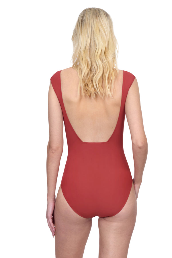 GOTTEX MONTECARLO CAP SLEEVES SQUARE NECK ONE PIECE SWIMSUIT - RED