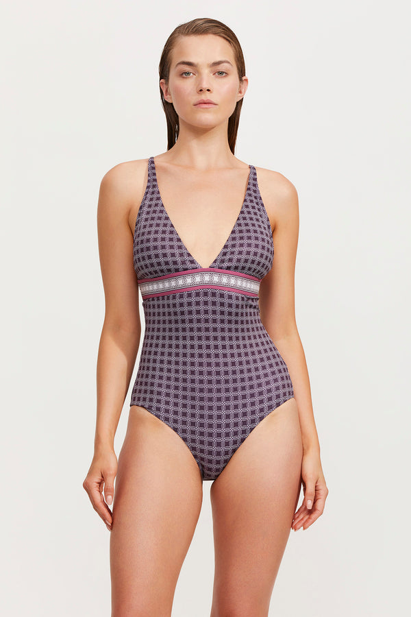 LUMA RETRO TOUCH V NECK ONE PIECE SWIMSUIT
