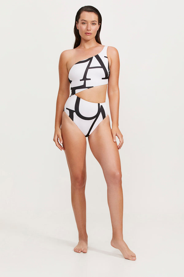 LUMA SIGNATURE ONE SHOULDER CUT OUT ONE PIECE SWIMSUIT - BLACK