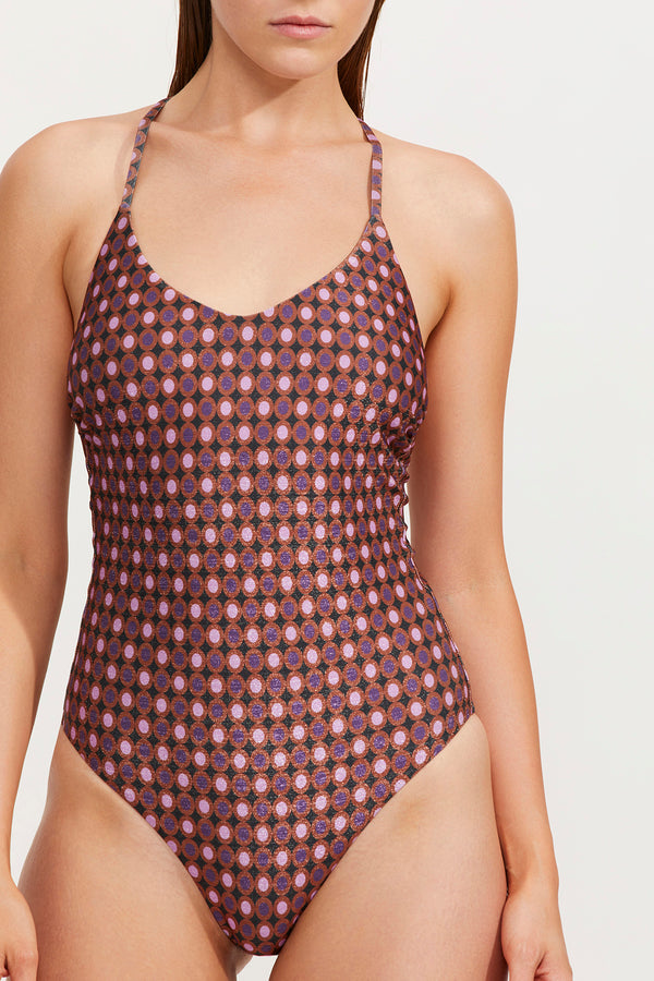 LUMA VINTAGE CHARM SCOOP NECK HALTER ONE PIECE SWIMSUIT