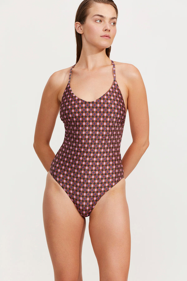 LUMA VINTAGE CHARM SCOOP NECK HALTER ONE PIECE SWIMSUIT