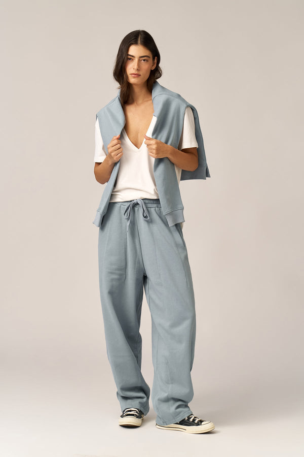 DUSTY BLUE FRENCH TERRY BALLOON PANTS