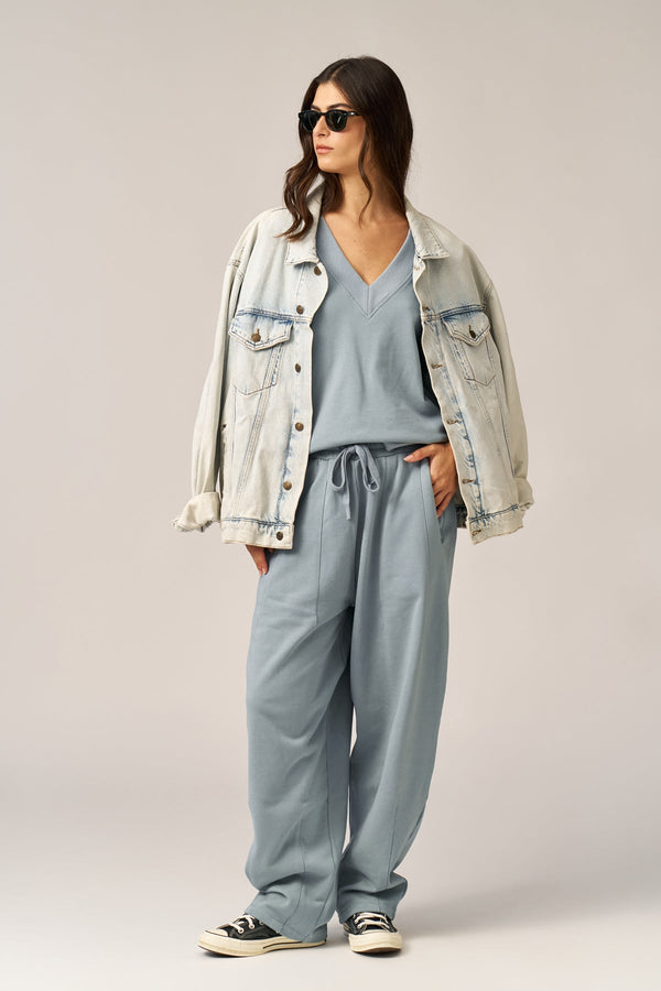 DUSTY BLUE FRENCH TERRY BALLOON PANTS