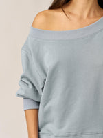 DUSTY BLUE FRENCH TERRY OFF-SHOULDER TOP