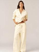 CREAM FRENCH TERRY WIDE LEG PANTS
