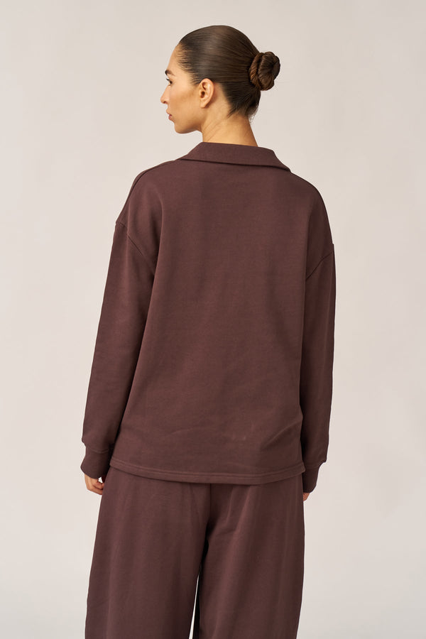 BROWN FRENCH TERRY POLO SHIRT