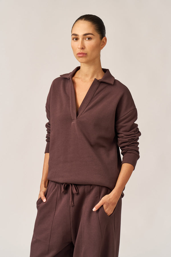 BROWN FRENCH TERRY POLO SHIRT