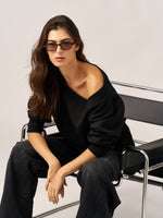 BLACK FRENCH TERRY OFF-SHOULDER TOP
