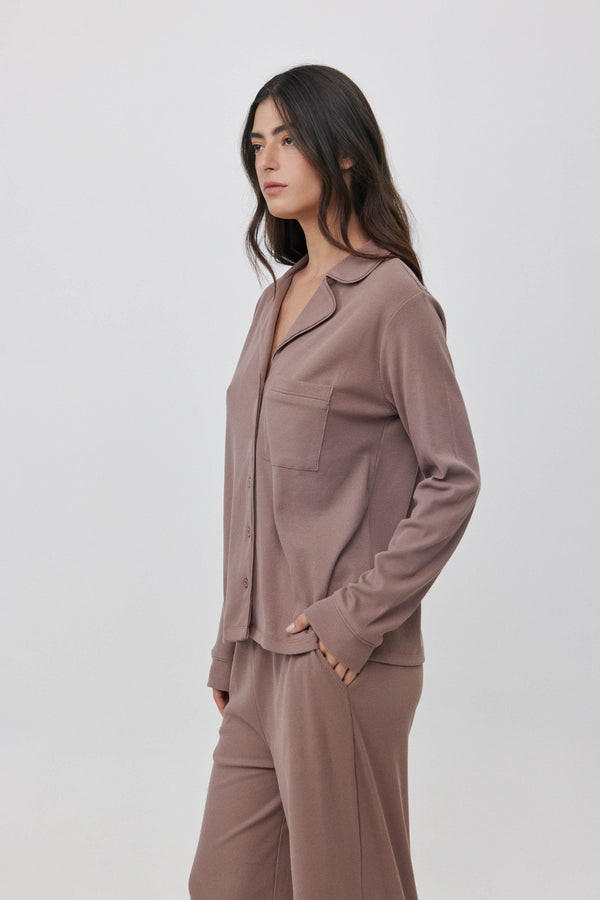 Oat Ribbed Button-Up Shirt